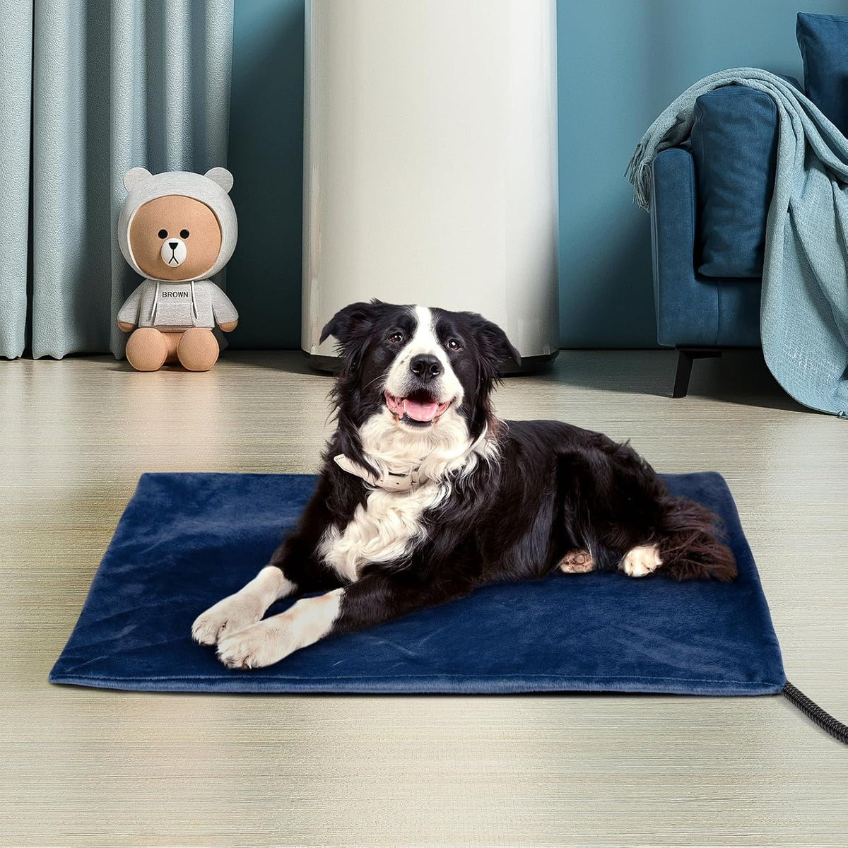 Niubya Pet Heating Pad for Dogs Cats with Timer and Soft Cover - Navy / 30" x 18" - image 3