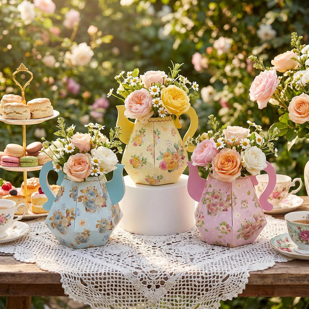 Fulmoon 6 Pcs Tea Party Decoration Flower Box Table Teapot - 6 / Yellow Series - image 4
