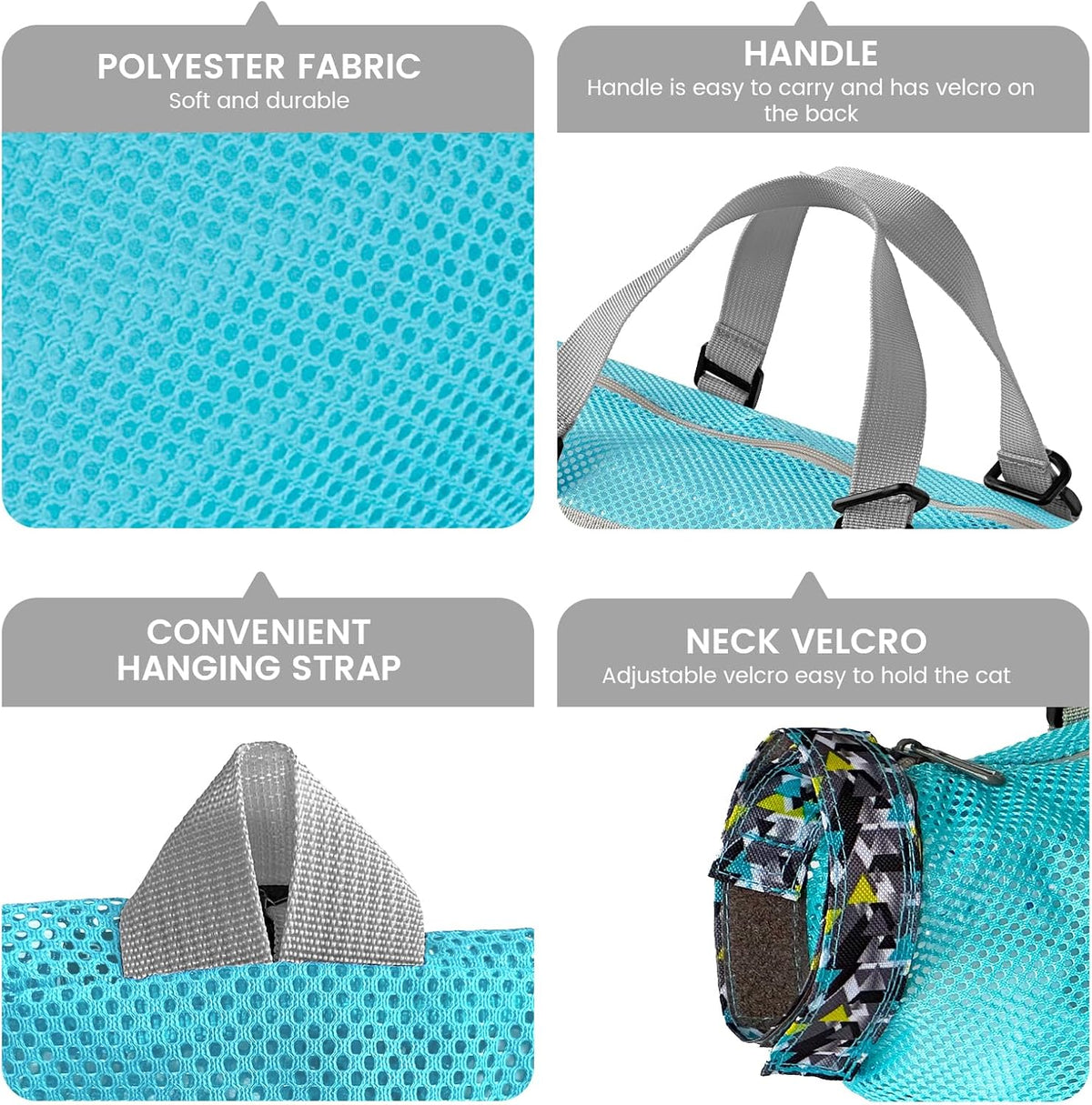 Cinf light blue mesh cat bathing bag with zippers, adjustable buckle and muzzle - view 3