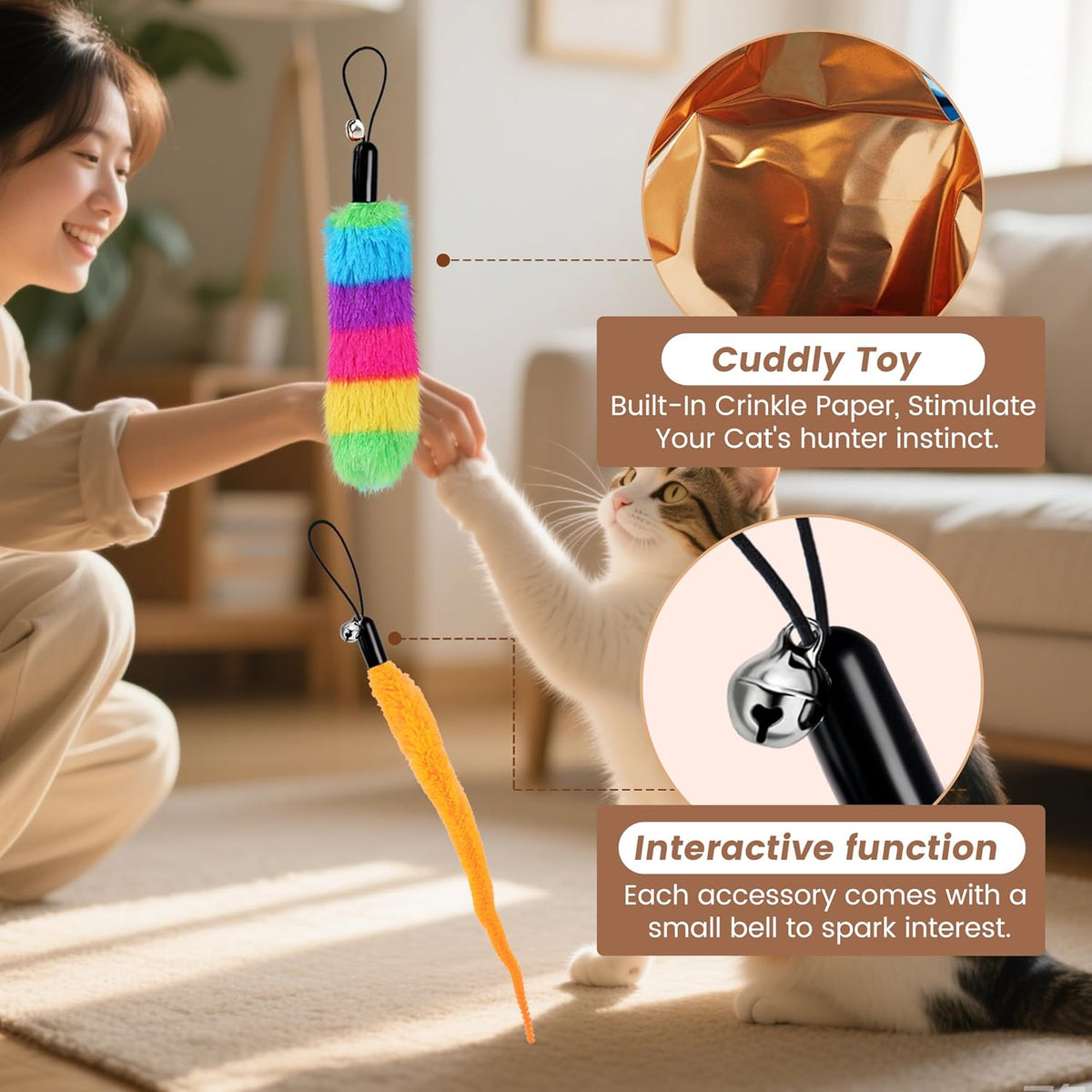 Upgraded 2.36 Inch Large Interactive Cat Toys Ball for Indoor Cats - multicolour - image 3