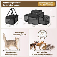 Top and 2 Sides Expandable Cat Carrier 17x11x11, TSA Airline Approved Dog Carriers for Medium Dogs, Soft-Sided Pet Carrier with Self-Locking Zippers for Kitten,Rabbit, Puppy, Guinea Pig Black