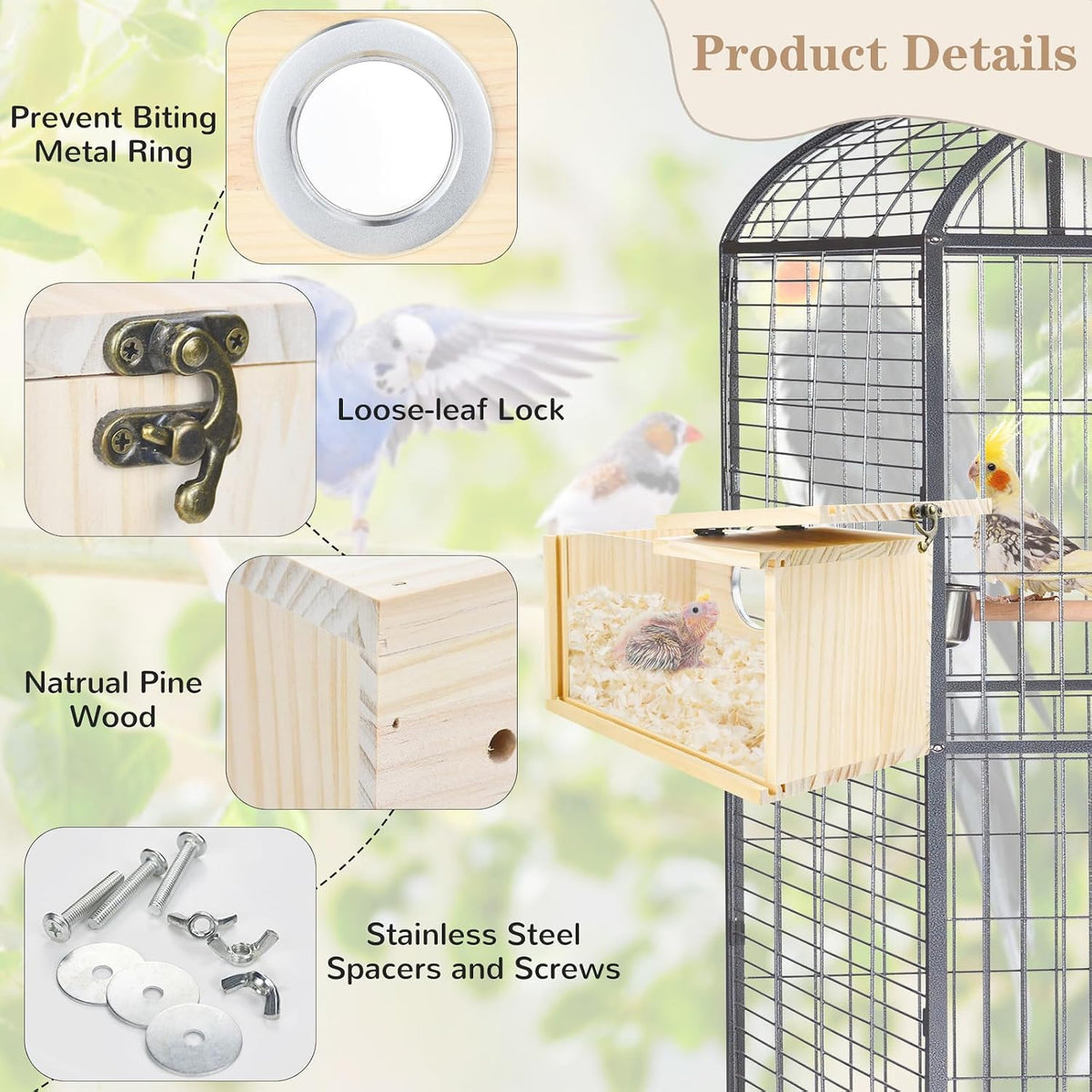 Parrot Nesting Box Cockatiel Nesting Box Bird Breeding Box House - L(10.6"X5.9"X5.9") - image 2