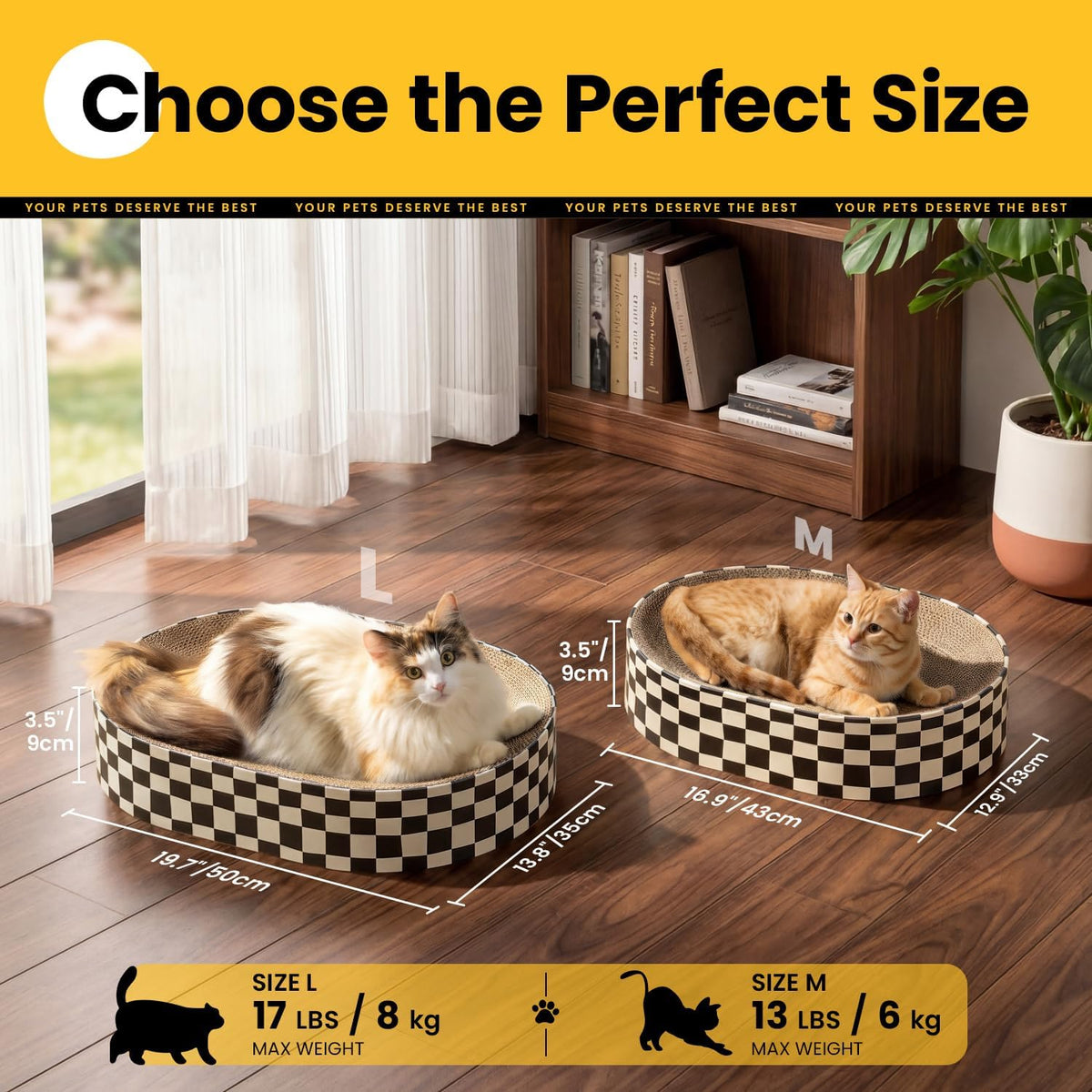Conlun Oval Cat Scratcher Bed - Checkerboard / Large (19.7"L x 13.8"W x 3.5"Th) - image 4