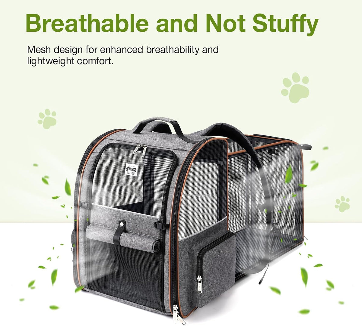 Cat Carrier Backpack, Expandable Pet Carrier with Sun Shade & Full Front Opening, Breathable Mesh - Grey / L-Mesh Window - image 3