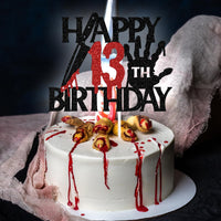 Black glitter Killer Happy 13th Birthday cake topper for a horror Halloween party - view 17