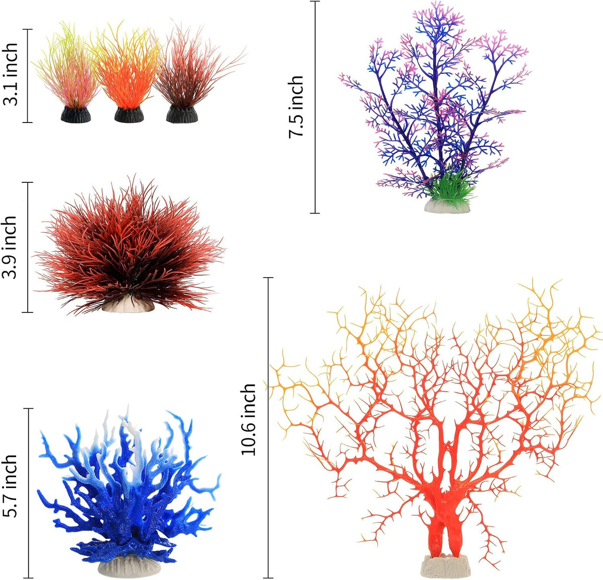 MyLifeUNIT set of 7 artificial coral and plant aquarium ornaments with ceramic bases - view 4