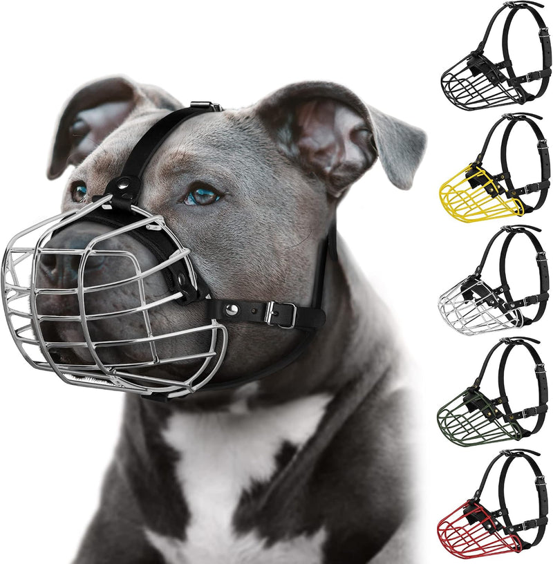 Pitbull Dog Muzzle Metal Mask Amstaff Secure Wire Basket Adjustable - Steel
