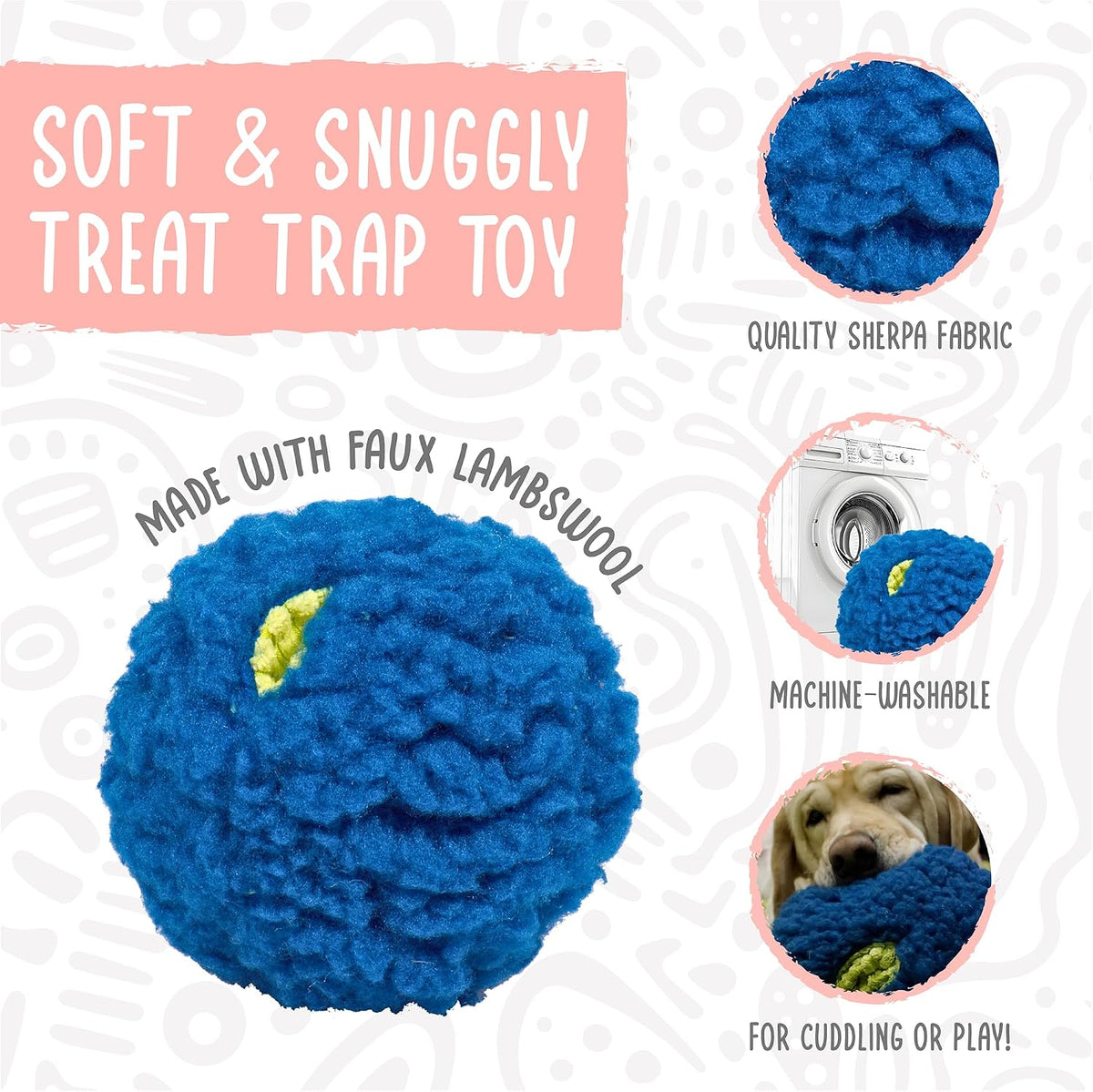 HuggleHounds Plush Ball Dog Toy, Dog Fuzzy Ball Toy - Small / Treat Dispensing Ball - image 2