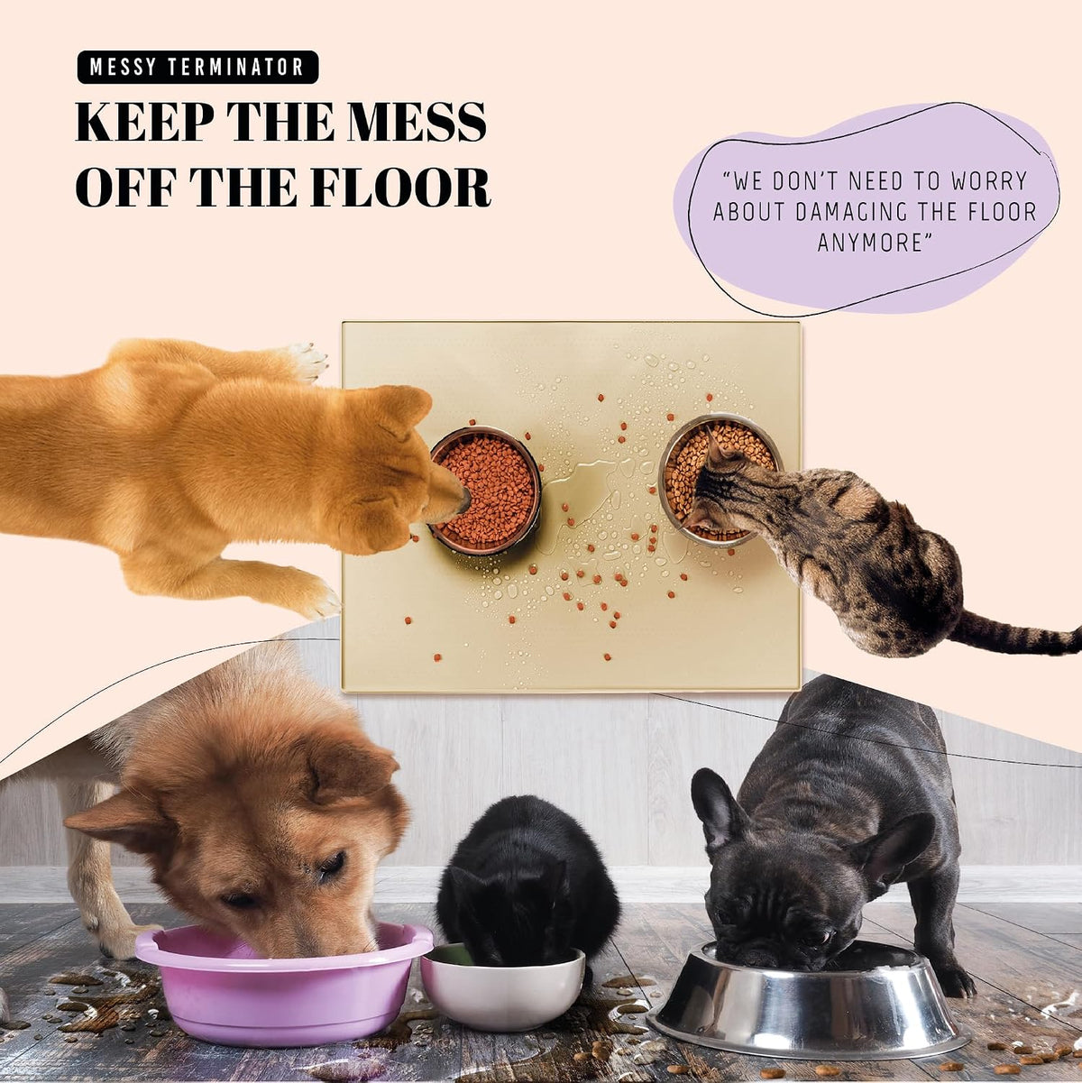 AVERYDAY 32x24 Waterproof Silicone Dog Food Mat - Cream / 32" x 24" - image 2