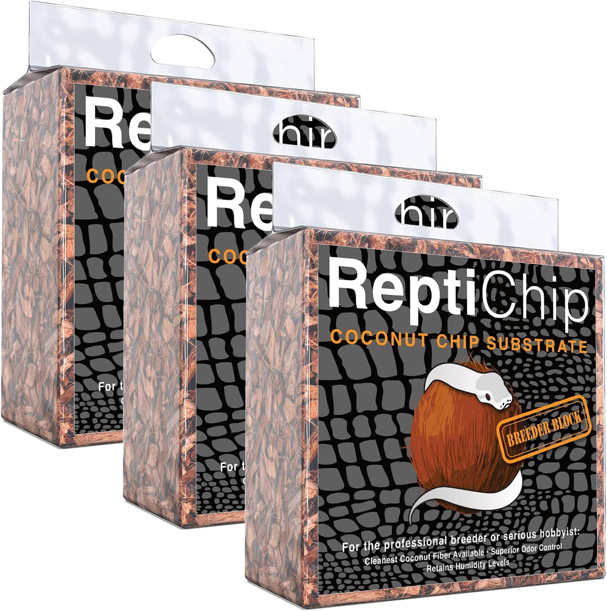 ReptiChip Reptile Substrate Coconut Chip Bedding 72 Quart Compressed - 3 Pack Breeder Bundle