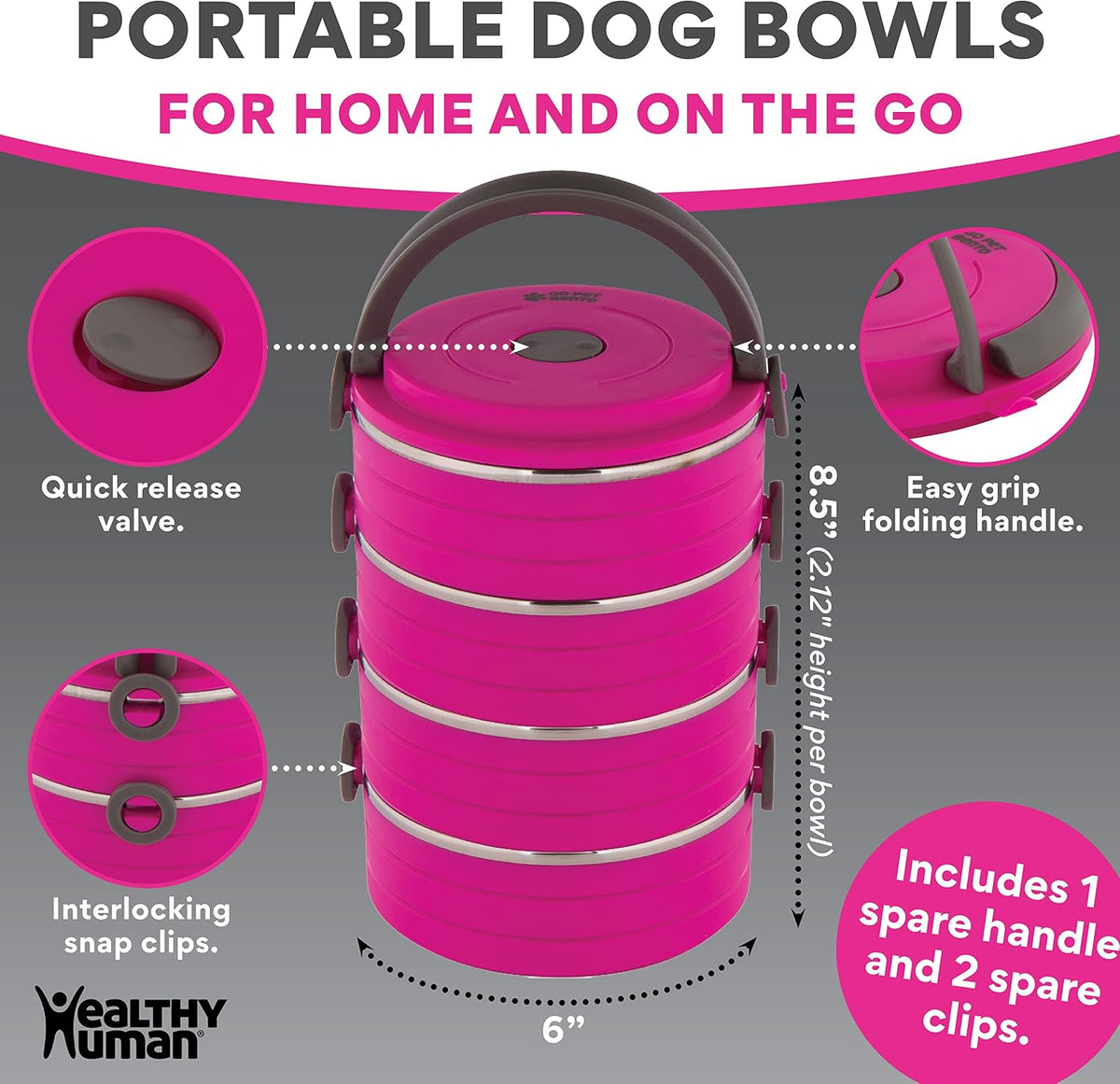 Healthy Human Travel Pet Bento Bowls - 4-Bowl Set / Pink - image 3