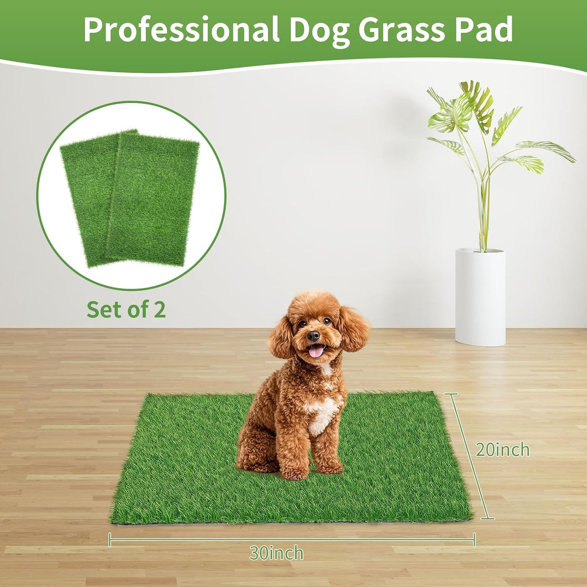 30 x 20 inches 2 Pack Fake Grass Pee for Dogs Artificial Grass Rug - 30 x 30 Inch (Pack of 2) - image 2