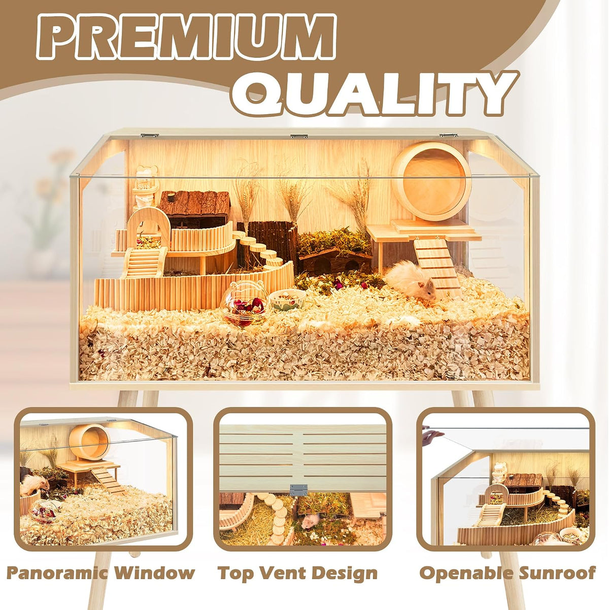 PROLEE Small Animal Cage, Hamster Cage Wooden Roof - 32.0"L x 16.0"W x 40.0"H / Window Roof - image 4