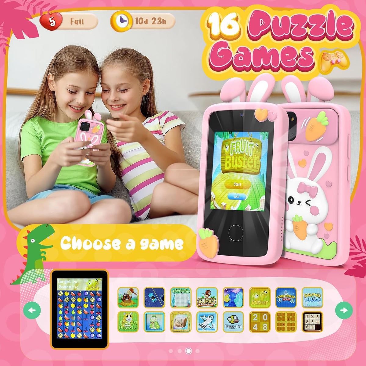 Luyiilo Kids Smart Phone Toys for Boys - Rabbit-Pink - image 4
