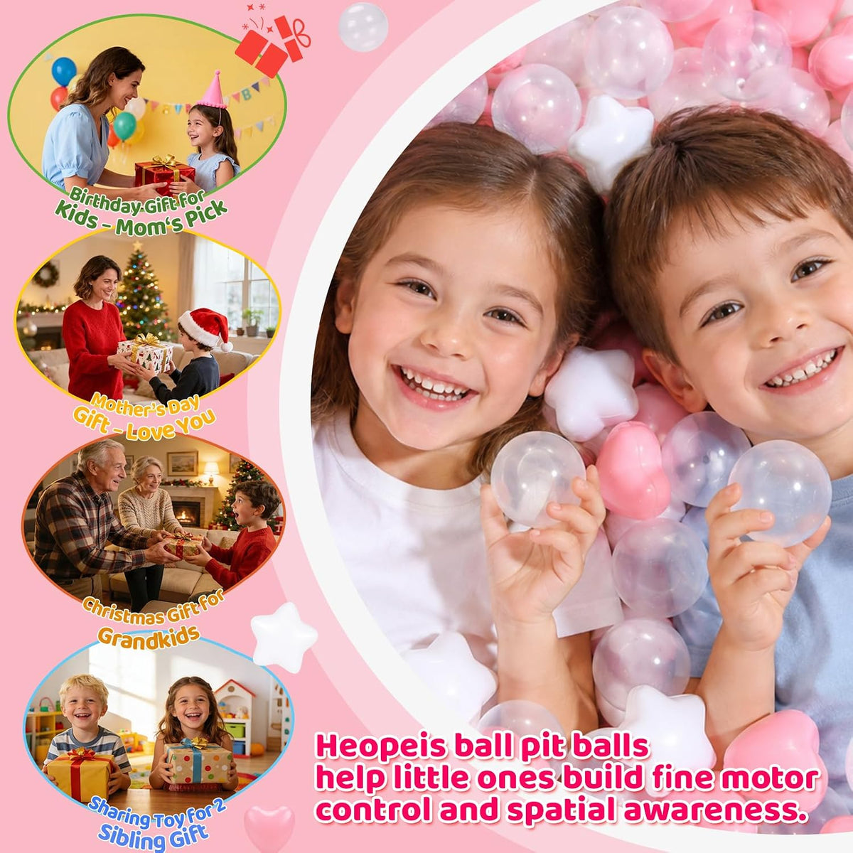 Ball Pit Balls Pack of 100 200 500 - Pink+White+Transparent / 500 balls - image 4
