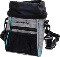 Dog Treat Pouches Training Walking Bag with Shoulder Strap, Large Space for Pets Food, Polyester Fabric, 3-Way Wearing Design, Portable Pet Bagand Easy to Clean, Black with Grey
