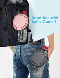 2 Pack Collapsible Dog Bowls with Bottle Carrier – Essentials for Dogs - Large (Pack of 2) / 1. Gray & Pink - image 3