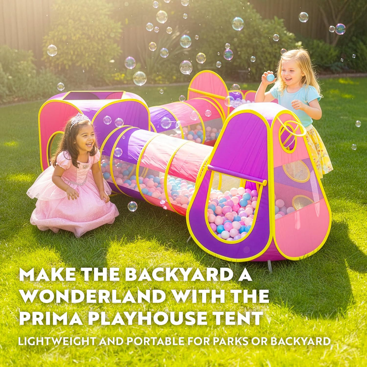Playz 5pc Pop Up Play Tent and Crawl Through Tunnels for Kids w/Carry - Pink, Purple and Yellow - image 2