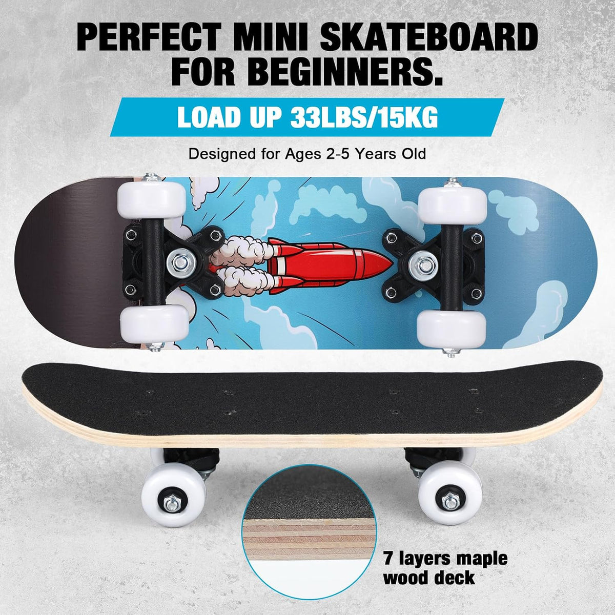 Honoson kids skateboard set with dinosaur print maple deck and black knee pads, elbow pads and wrist - view 20