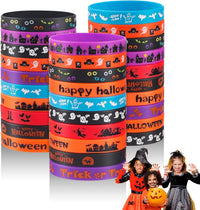 Steelhill 30 Halloween rubber bracelets, colorful silicone wristbands in 10 printed styles
