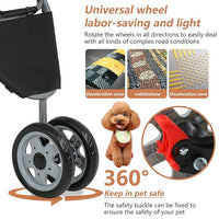 Travel Folding Pet Jogger for Small Medium Dog Cat - Folding Stroller with Storage Basket, Removable Cup Holders (Black, 3 Wheels)