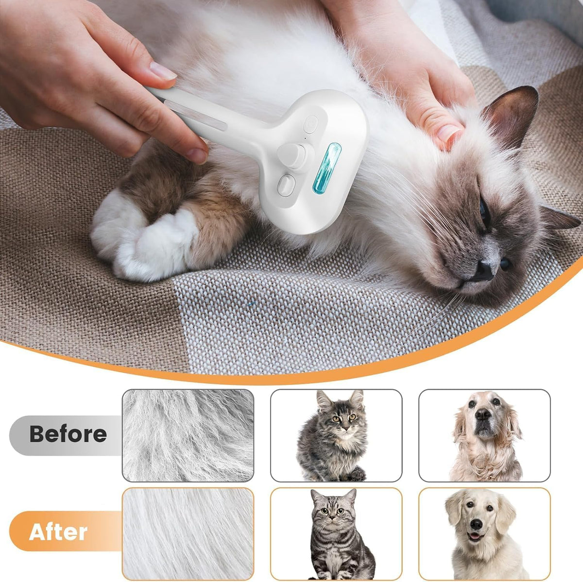 Cat Steam Brush 3 in 1 Pet Hair Grooming Brush with Steam and Release - White-B - image 2