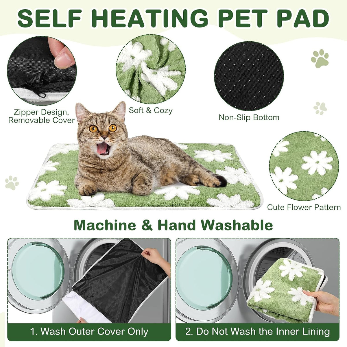 4 Pack Self Heating Cat Pad Self Warming Dog Mat, Heart - Flowers / 16 x 20 Inches - image 3