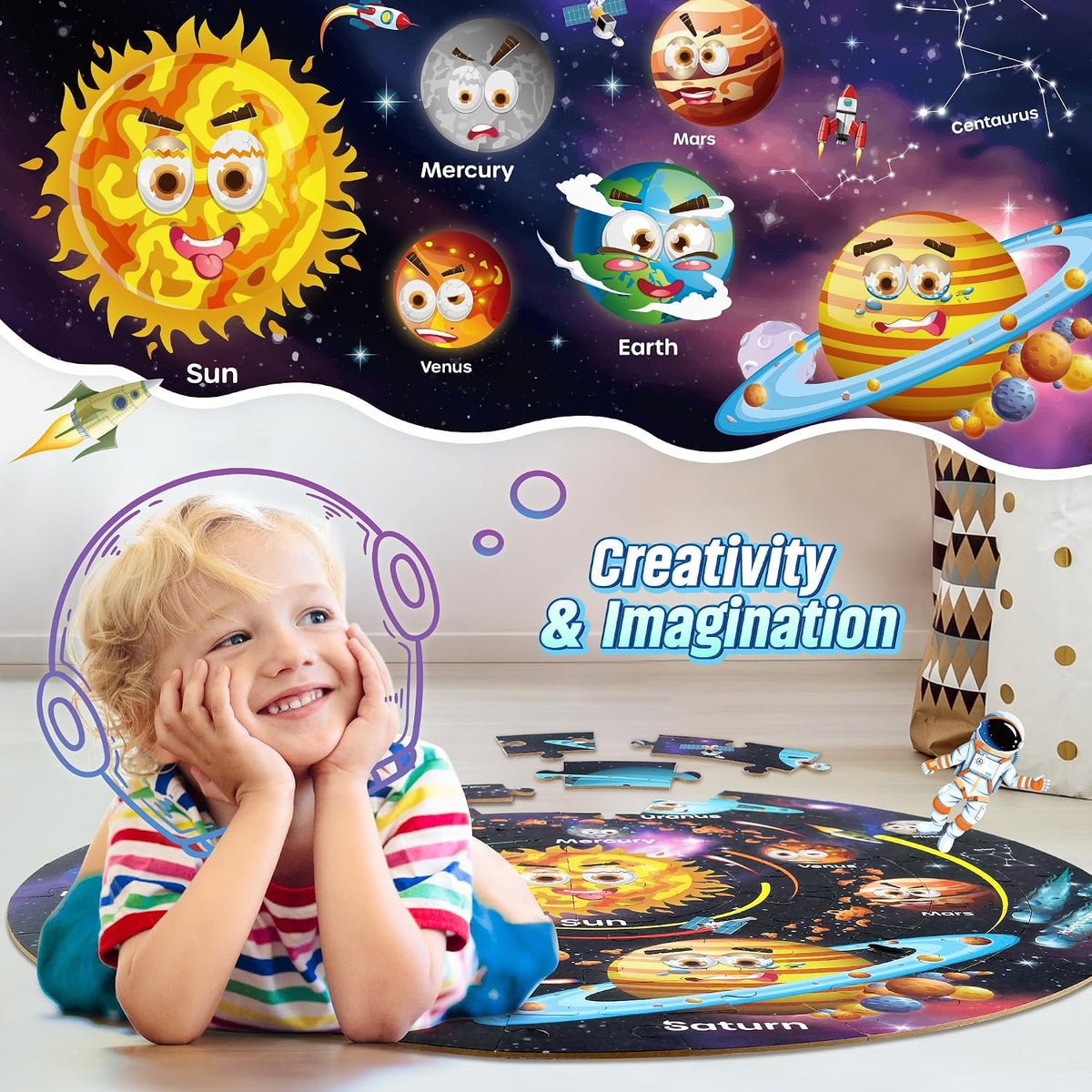 SYNARRY Unicorn Princess Mermaid Fairy Floor Puzzles for Kids Ages 3-5 – Fun for Kids & Family - Solar System - image 3