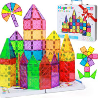 42PCS Mini Magnetic Tiles Travel Set with Iron Storage Box - 100 PCS