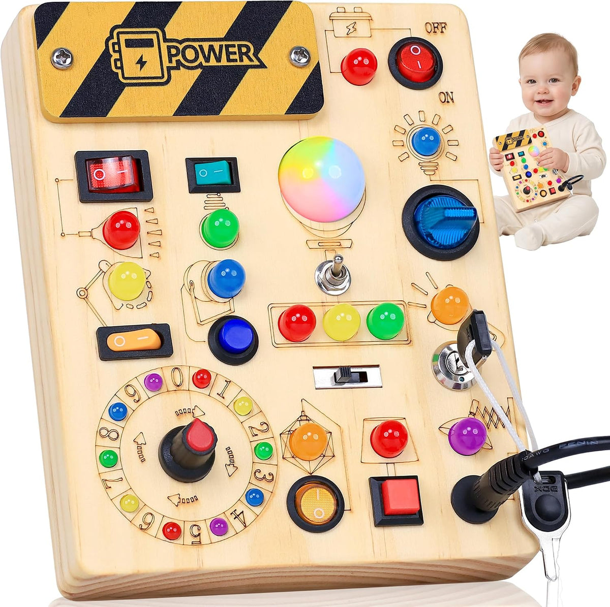 RichBoy Busy Boards, Lights Switch-Style, Wooden - Classic 6.7" x 5.3"