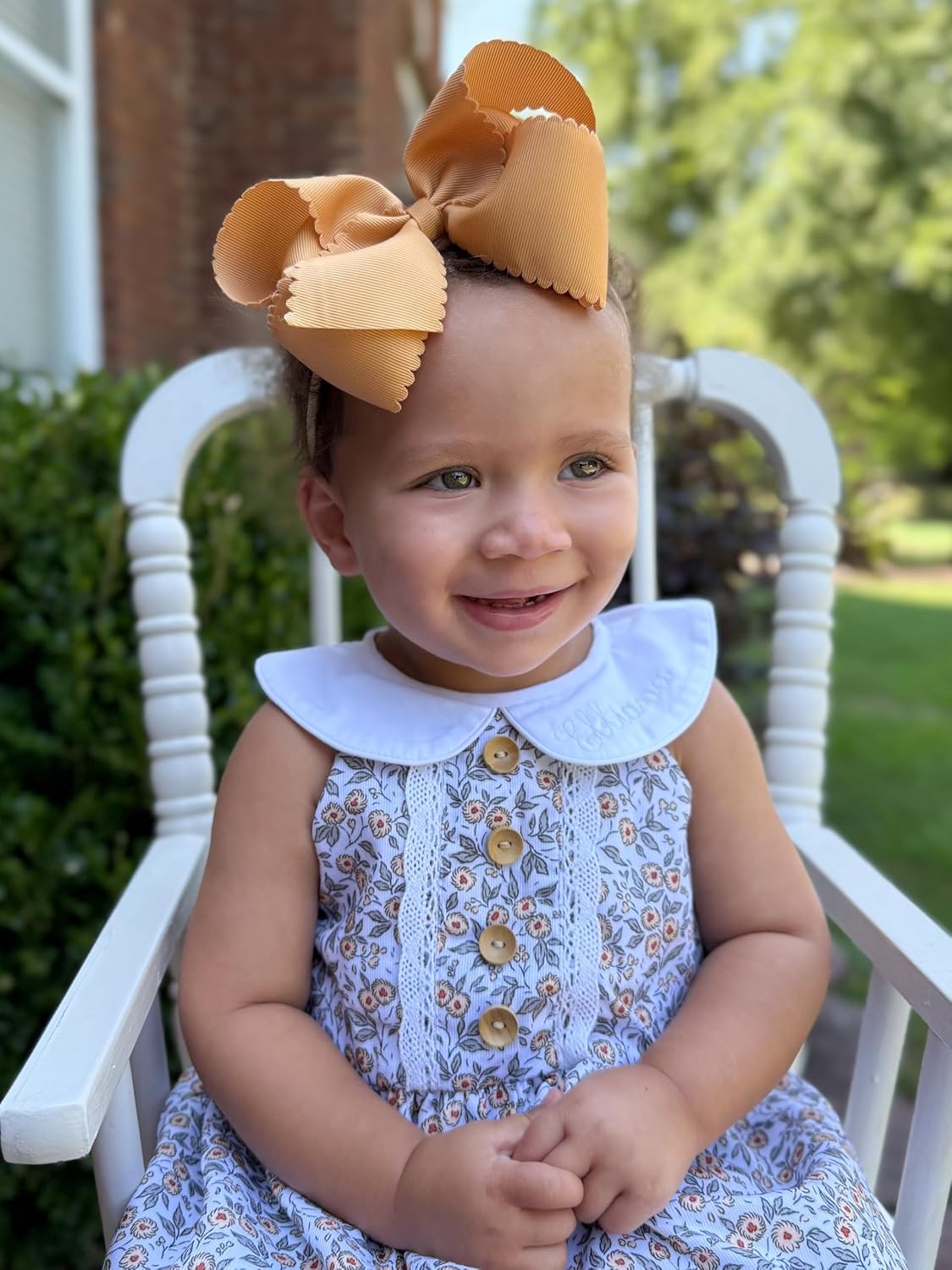 Wee Ones medium smoke blue girls grosgrain hair bow with scalloped edges and no slip clip - view 15