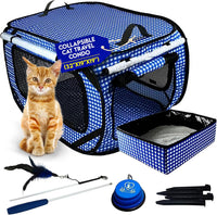 Extra Large Cat Carrier for Travel, Blue Checkers - Blue