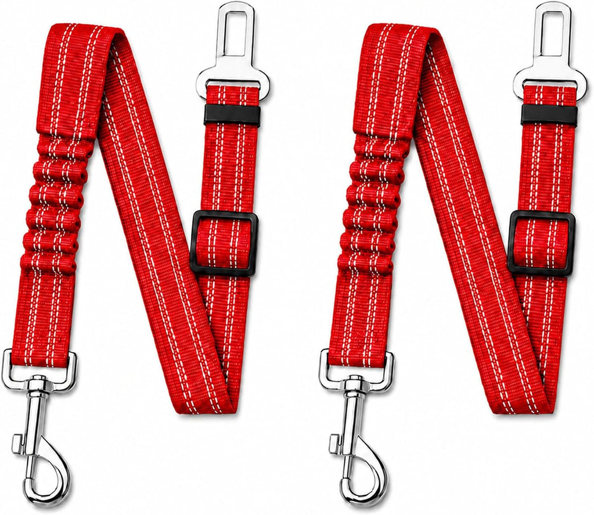 Dog Seat Belt 2Pcs, Retractable Pet Car Harness - Red