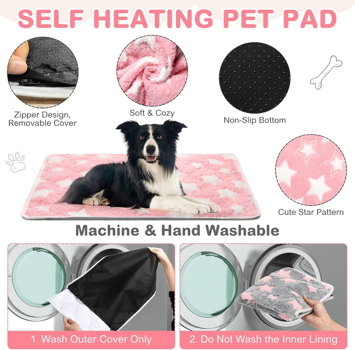 4 Pack Self Heating Cat Pad Self Warming Dog Mat, Heart - Stars / 24 x 35 Inches - image 3