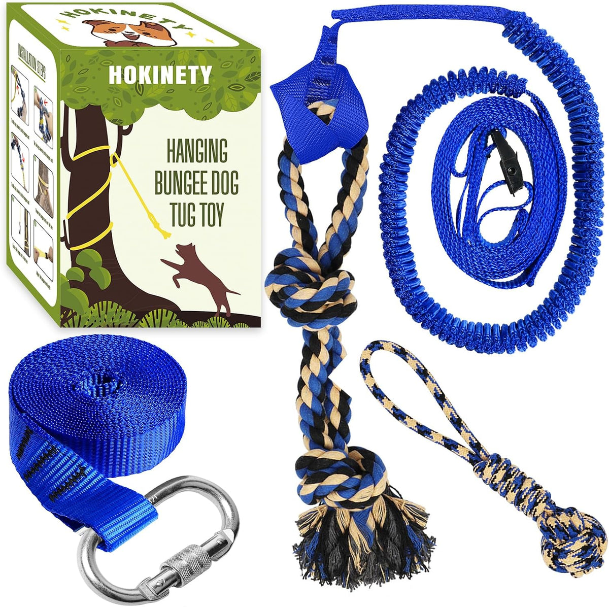 Dog Hanging Bungee Tug Toy: Interactive Tether Tug-of-War for Pitbull - X-Large-Blue-for Single Dog