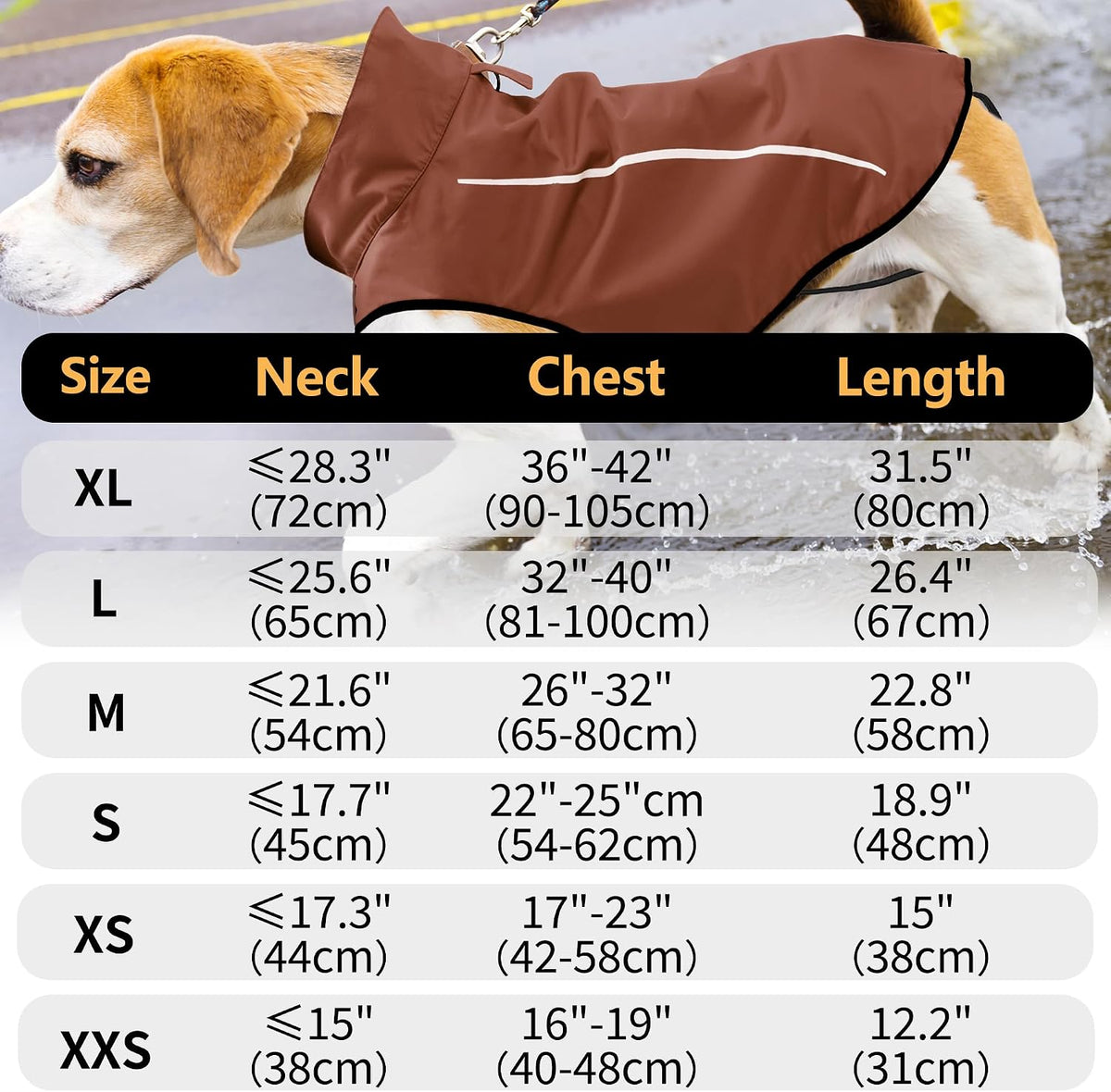 Mile High Life Dog Raincoat - XXS Chest 16"-19" / Brown - image 2