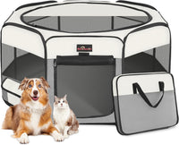 Aivituvin Dog Playpen, Foldable Pet Play Pens with Carrying Bag for Cat, Puppies, Rabbits, Portable - XL / Grey