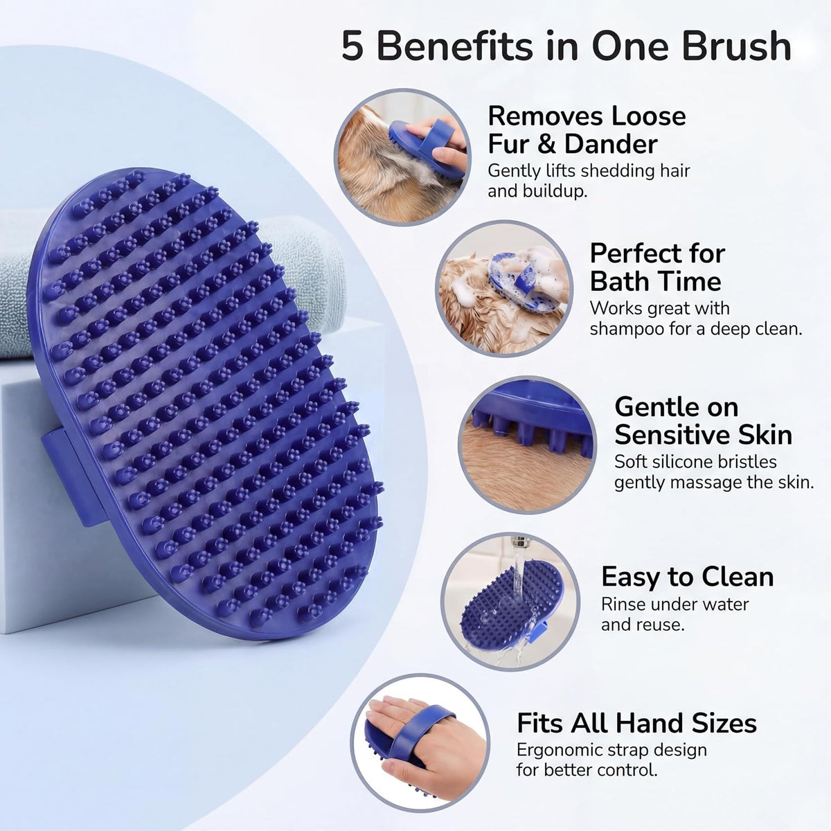 Pets&Goods Rubber Grooming Brush for Dogs & Cats - Blue - image 2