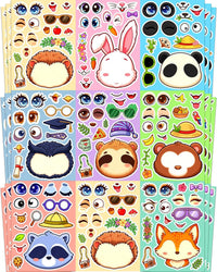 Halloween Stickers for Kids, 24 DIY Face Sheets - Cute Animals