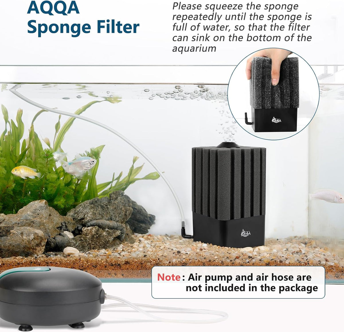 AQQA Aquarium Sponge Filter for 5-20 Gallon - M‑Filter, 20‑110 Gallon - image 2