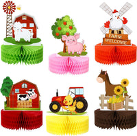 Threan 6 farm animal honeycomb table centerpieces with pigs, cows and sheep