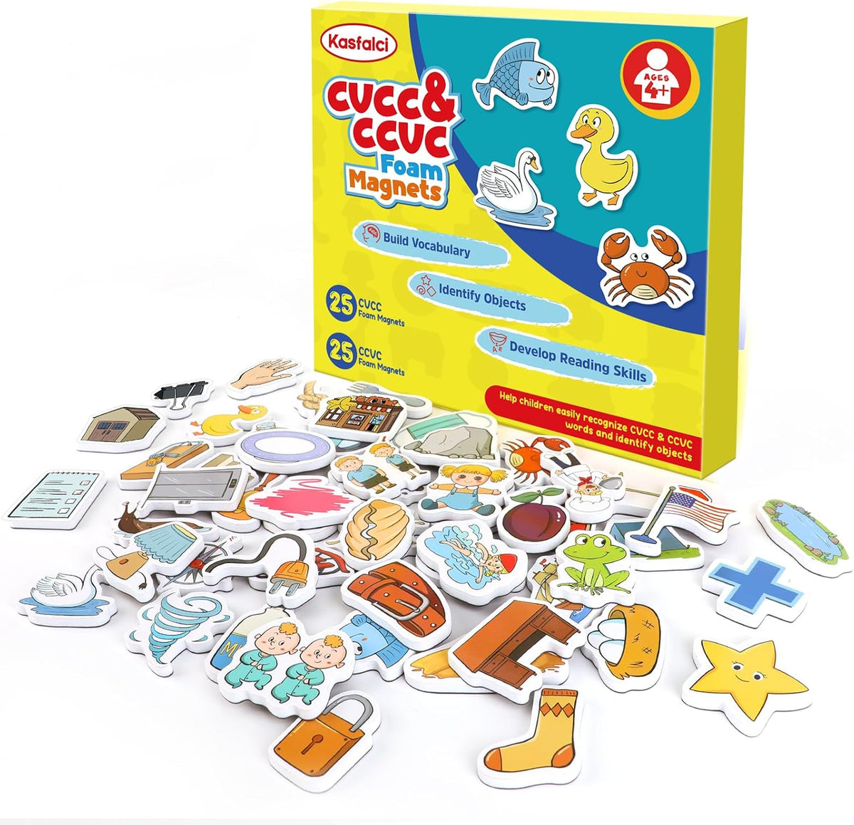 Kasfalci CVC Word Magnets for Toddlers 1-3 - CVCC & CCVC