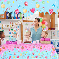 Fanfanwin candyland tablecloth, plastic party table cover with colorful candy print - view 7