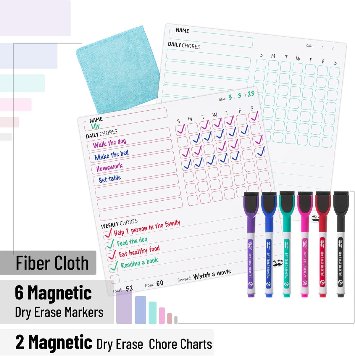 Mr. Pen, Magnetic Dry Erase Chore Chart for Fridge, 10"x10" - White - image 2