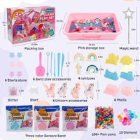 Volmop unicorn sensory bin with sandbox, colored play sand, castle molds and unicorn decorations - view 7