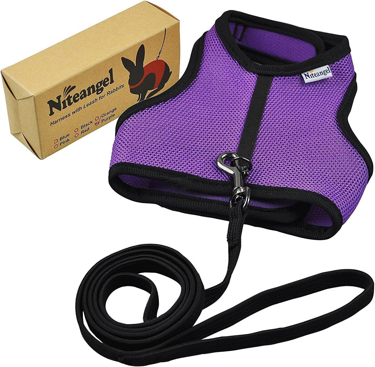 Niteangel Adjustable Soft Harness with Elastic Leash for Rabbits – Essentials for Small Pets - M / Purple - image 2