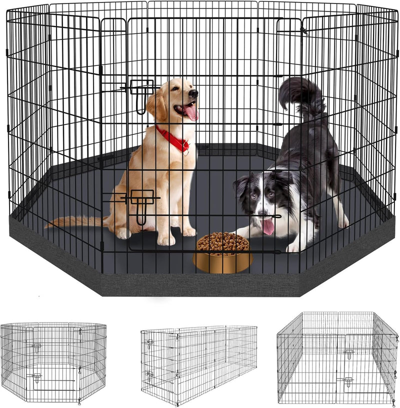 PEEKABOO Foldable Rustproof Dog Playpen with Door, 8 Panels 24"H – Essentials for Dogs - 8 Panels 36"H x 24"W Playpen+Bottom Pad