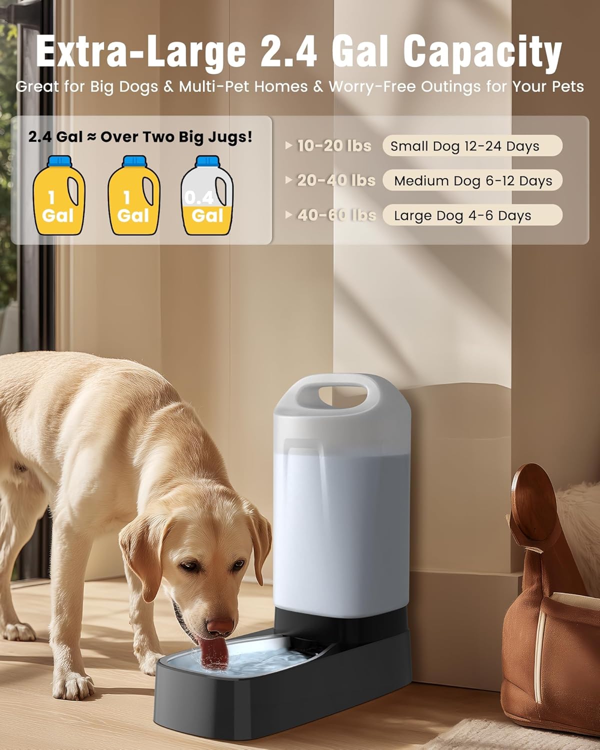 PETNF 2.4 Gallon Automatic Dog Water Bowl Dispenser with Handle – Essentials for Dogs - A:Water Dispener No Filter - image 4