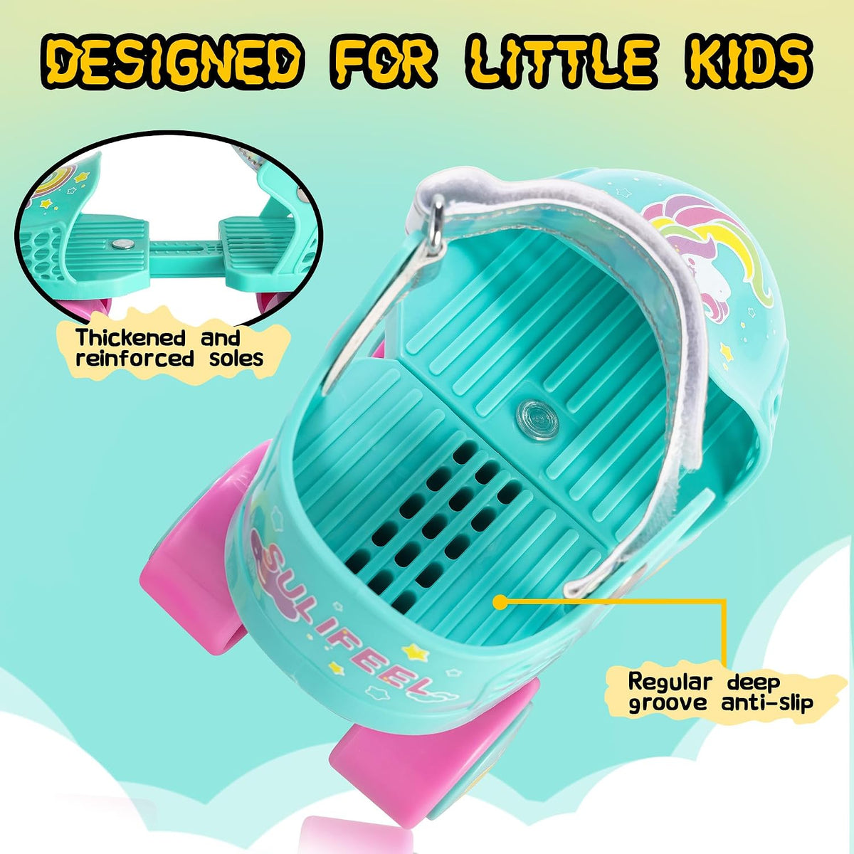 SULIFEEL Kids Adjustable Quad Roller Skates for Girls and Boys – Fun for Kids & Family - Unicorn Green - image 4