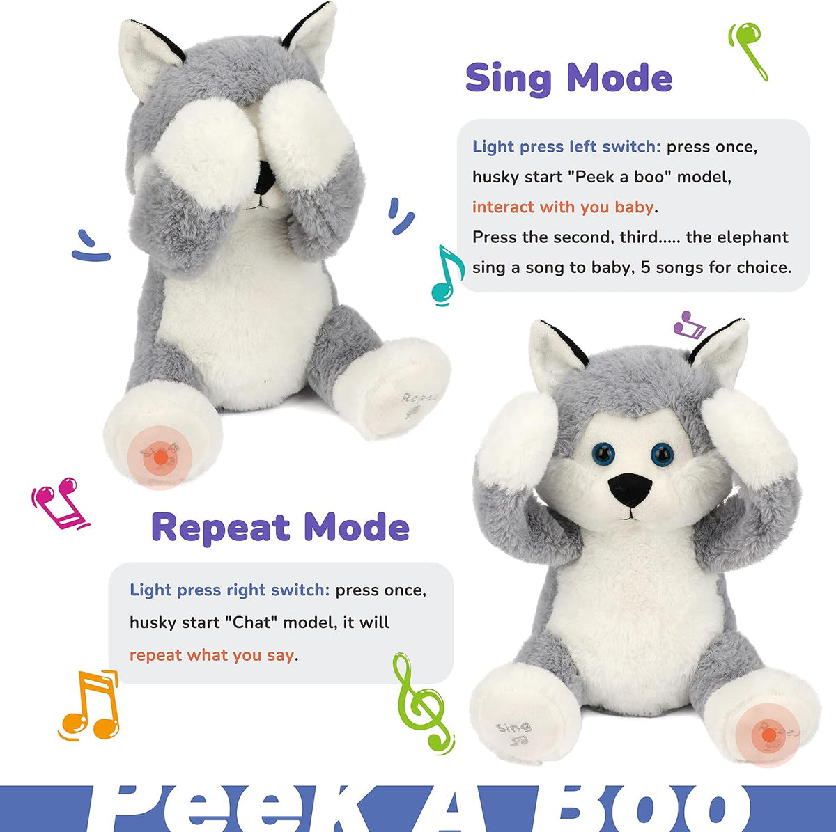 Hopearl Peek A Boo Cow Interactive Repeats What You Say Plush Diary - Husky - image 4